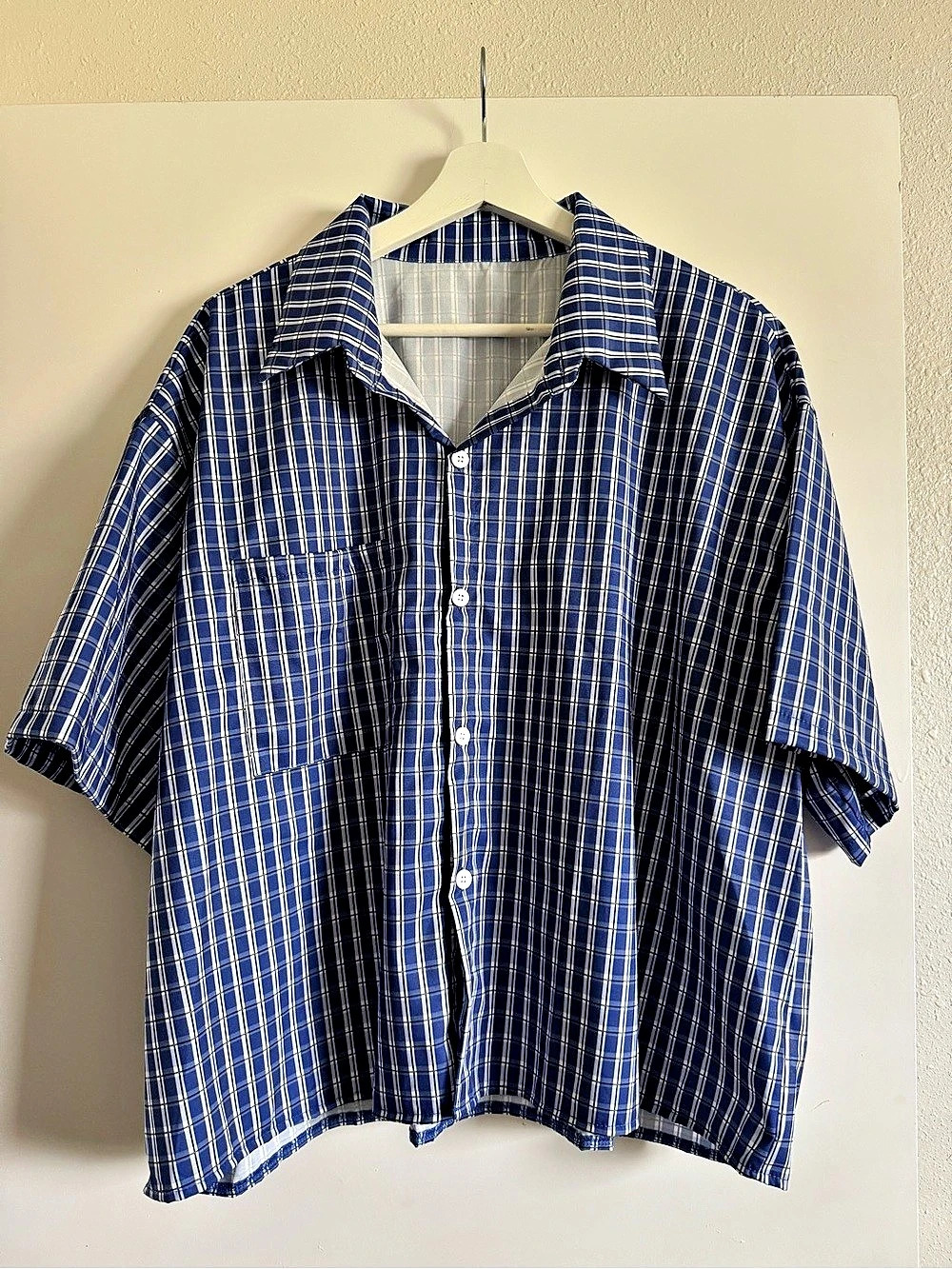 SHEIN Men's Plaid Short Sleeve Shirt Blue & White XXL